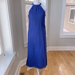 A New Day Cobalt Blue Crochet High Neck Tie Back Sleeveless Column Dress Size XS